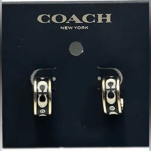 NWT Coach Signature Enamel Huggie Earrings MSRP $88 Gold
Black